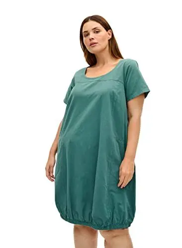 Produktbild: Zizzi Große Größen Damen Kurzarm Baumwollkleid Gr Gr S Sea Pine - Plus Size Damen Kleidung