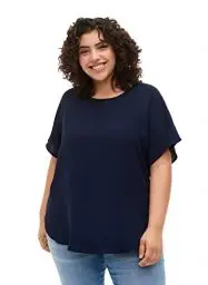 Produktbild: Zizzi Große Größen Damen Kurzarm Bluse mit Rundhals Gr Gr L Navy Blazer - Plus Size Damen Kleidung