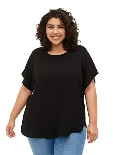 Produktbild: Zizzi Große Größen Damen Kurzarm Bluse mit Rundhals Gr Gr XXL Black - Plus Size Damen Kleidung