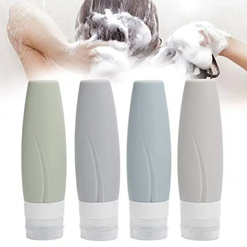 Produktbild: ZJchao 4 Stück Leere Spenderflasche, Silikon-Nachfüllbehälter Shampoo Body Wash Reiseflasche, Entladungs-Aufbewahrungsflasche Waschset(90ml)