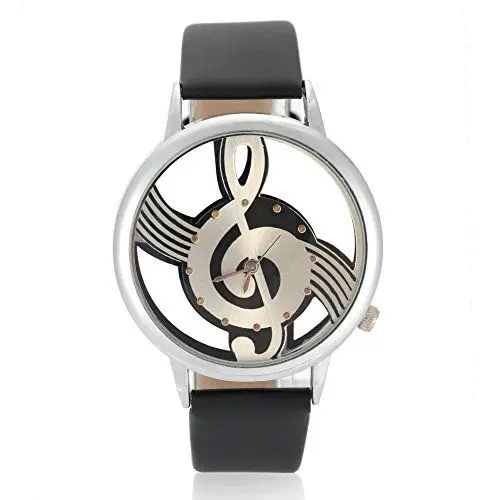 Produktbild: ZJchao Damen & Herren Unisex Ausgefallene Armbanduhr 2-Farbige Analoge Quarz-Paaruhr, Analoge Quarz-Paaruhr Mit Dornschließe, Musiknote, Rundes Zifferblatt, Pu-Bügel-Armbanduhr(Schwarz)