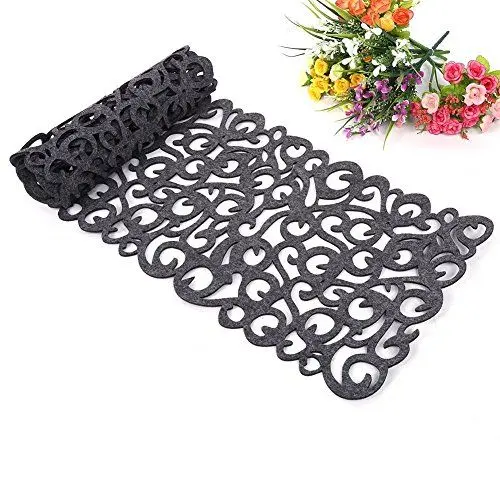 Produktbild: ZJchao Filz Tischläufer, Tischdecke Mats, Blumenhohl, Tischband, Tischtuch, Hintergrund, Coaster, Dekoration für Ihr Zimmer, Hitzebeständig, Waschbar, 100 x 30 cm Dunkelgrau