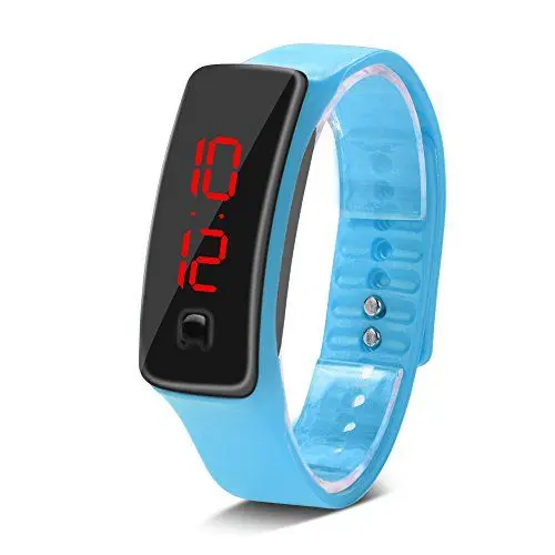Produktbild: ZJchao LED-Armbanduhr, mehrere Farben, digital, Armband aus Silikon, Zifferblatt 12 Stunden, elektronische Sportuhr für Jugendliche, Jungen, Mädchen, Kinder (hellblau)