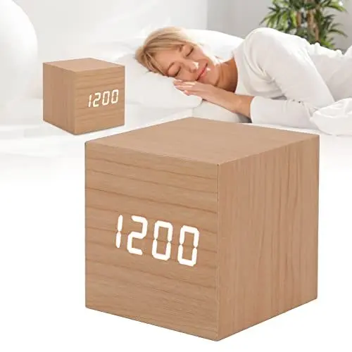 Produktbild: ZJchao LED-Holzuhr Multifunktionaler Großbildschirm 3 Helligkeit Augenschutz Tragbare Intelligente LED-Digitaluhr für Büro, Holzwecker, Holz-Digitalwecker
