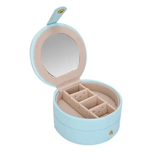 Produktbild: Schmuckkästchen Damen Reise Schmuck Kästchen Organizer, PU Leder Klein Schmuckbox Reise Schmuck Aufbewahrungsbox Schmuckkoffer für Ringe Ohrringe,Halskette Weiß(Hellblau)