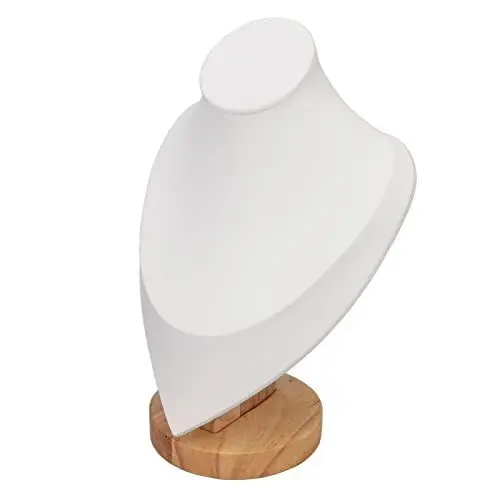 Produktbild: ZJchao Schwarzer Samt-Halskettenständer, 3D-Schmuckbüstenständer, Plüschstoff, Stabile Holzbasis, Heimgebrauch, Geschäfte, Glastischplatte für Messen (WHITE)