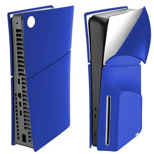 Produktbild: Silikon Hülle für PS5 Slim Konsole, Dünn Stoßfest Schutzhülle Skin Cover PS5 Slim, Anti-Kratz für PS5 Slim Skin Faceplates Anti-Staub Weiche Hülle für PS5 Slim Console Disc Version - Blau
