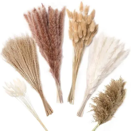 Produktbild: ZJTAPE Pampasgras - 130 Stück Natürliche Trockenblumen Deko, Getrocknete Blumen Dried Flowers, Lagurus Getrocknet Trockenblumenstrauß für Hochzeit Tisch Wohnzimmer Vasen Boho Home Dekor