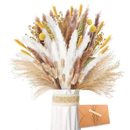 Produktbild: ZJTAPE Pampasgras Getrocknet - Natürliche Trockenblumen Deko, Flauschige Getrocknete Blumen Dried Flowers, Trockenblumenstrauß für Hochzeit Tisch Wohnzimmer Vasen Boho Home Dekor