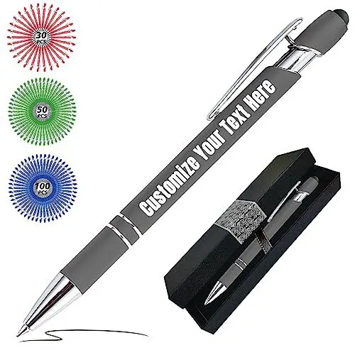 Produktbild: Zkgiftsdz Kugelschreiber Personalisiert mit Gravur Personalisierte Kulis Stift mit Namen Logo Wunschtext-Von 1 bis 500 Stück Schwarz