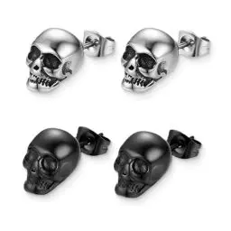 Produktbild: ZKGYUS 2 Paar Totenkopf Piercing Herren Ohrringe, Punk Schädel Ohrstecker, Hip Hop Totenkopf Ohrringe, Rock Ohrstecker für Männer Frauen