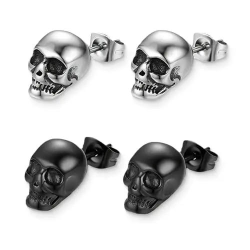 Produktbild: ZKGYUS 2 Paar Totenkopf Piercing Herren Ohrringe, Punk Schädel Ohrstecker, Hip Hop Totenkopf Ohrringe, Rock Ohrstecker für Männer Frauen