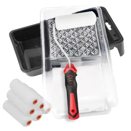 Produktbild: ZKH Farbroller, 9er Set Malerrolle, Farbroller Set mit 2 Farbwanne, Gummigriff, 6 Malerwalze(Breite 10cm), Farbroller Wandfarbe für Anstricharbeiten und Renovierung (6 Sätze)