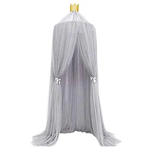 Produktbild: zlsadon Mückennetz-Betthimmel für Mädchen, Elegantes Prinzessinnen-Mesh-Betthimmel, Runde Kuppel Zum Aufhängen, Mückennetz für den Sommer, für Zuhause, Reisen, für Kinderzimmer (Grau)