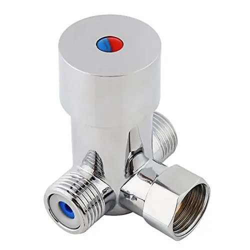 Produktbild: ZLXHDL 3-Wege-Thermostat-Mischventil, G1/2 Heiß-Kaltwasser-Mischventil, Wasserhahn-Mischventil aus Massivem Messing, Präzise Temperaturregelung für Automatische Wasserhähne