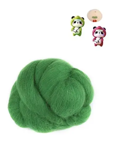 Produktbild: ZLXHDL Filzwolle zum Stricken, 100% reine Nadelfilzwolle zum Trockenfilzen, Kardierte Wolle mit 8 lebendigen Farben à 55 g, weiche Textur und feine Färbetechnik, ideal für kreative Projekte (Grün)