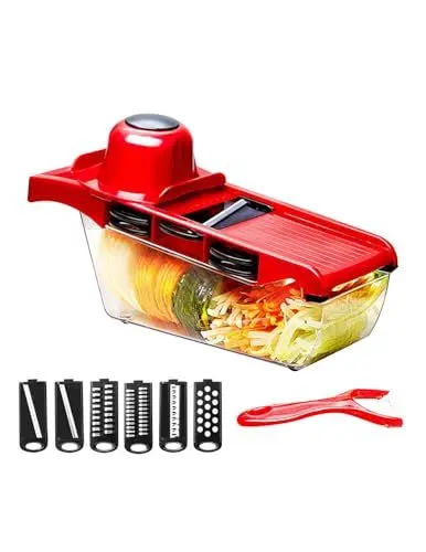 Produktbild: ZLXHDL Mandoline Gemüse Hobel 6-in-1, Verstellbarer Gemüsehobel Küchen Multifunktionaler Gemüse Schneider & Food Chopper für Kartoffeln mit Schäler