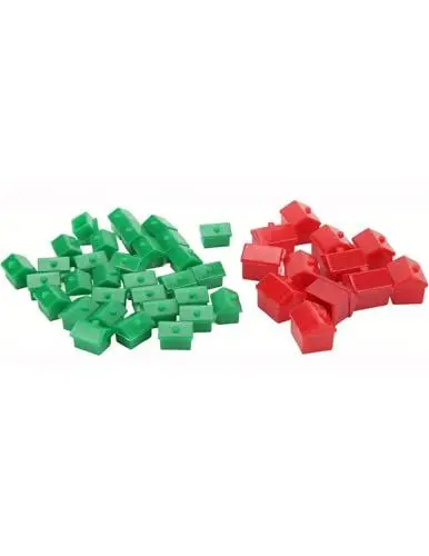 Produktbild: ZLXHDL Monopoly Houses Set – 12 rote Hotels & 32 grüne Häuser aus hochwertigem Kunststoff, Spielsteine für Monopoly Classic Brettspiel