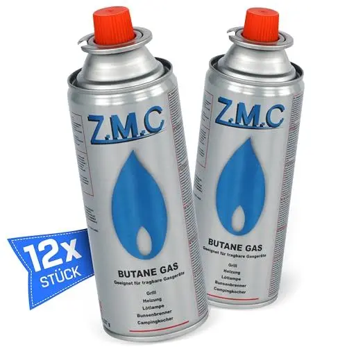 Produktbild: Z.M.C 12x Butan Gaskartuschen 227g mit Ventil Typ MSF-1a, Universal Gaskartusche Butangas Kartuschen mit Bajonett Anschluss für Campingkocher, Gasheizung, Gasbrenner, Unkrautbrenner