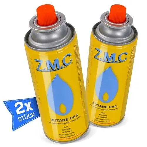 Produktbild: Z.M.C 2X Stück Butan Gaskartusche 227g mit Ventil Typ MSF-1a, Universal Gaskartuschen Butan Gas Kartuschen mit Bajonett Anschluss für Campingkocher, Gasheizung, Gasbrenner, Unkrautbrenner, Lötbrenner