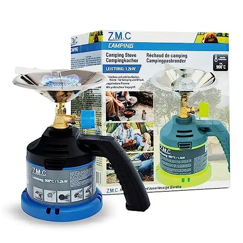 Produktbild: Z.M.C Campingkocher 1,2 kW, Gaskocher mit Griff für Camping, Kohleanzünder Outdoor, Kartuschenkocher für Stechkartusche, Kleiner einflammiger Gasgrill