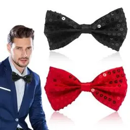 Produktbild: ZmdecQna 2 Stück Glitzer Fliege Herren, Pailletten Fliege Verstellbare Riemenschnalle Paillettenfliege, Vorgebundene Fliege für Disco Party Kostüm Glamour Accessoire Party Show Kostüm(Schwarz Rot)