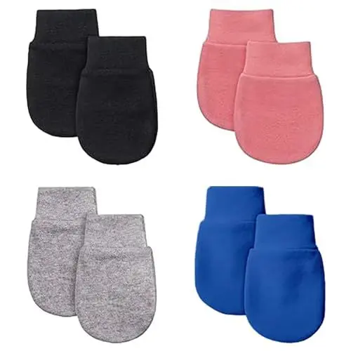 Produktbild: ZmdecQna Babyhandschuhe, 4 Paar Baumwolle Neugeborene Handschuhe Winter Baby Handschuhe Unisex Kein Kratzen Handschuhe für Jungen Mädchen 0-6 Monate