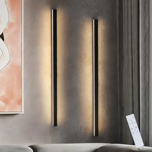Produktbild: ZMH 2ER LED Wandleuchte innen Wandlampe - 100CM Schwarz Modern Flurlampe Schwenkbar Design Treppenhauslampe Indirekt Dimmbar Warmweiß Wandbeleuchtung für Wohnzimmer Schlafzimmer Flur Treppenhaus Bett