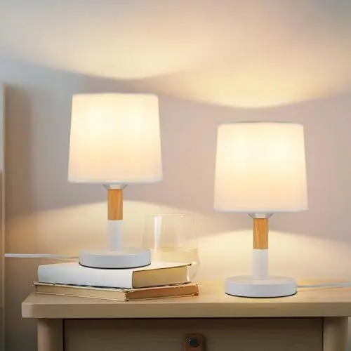Produktbild: ZMH Nachttischlampe 2er Set Tischlampe Wohnzimmer - Tischleuchte E27 Fassung Bedside Lamp Schlafzimmer Modern Weiß Lampenschirm Nachttischleuchte Nachttisch Weiß Für Esszimmer Landhaus Restaurant