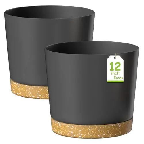 Produktbild: ZMTECH 30,5 cm Blumentöpfe, Kunststoff Pflanztopf mit Ablaufloch und Untertasse, Moderner Dekorativer Blumentopf für Drinnen und Draußen, Zimmerpflanzen, Sukkulenten, Blumen (2er-Set, Dunkelgrau)