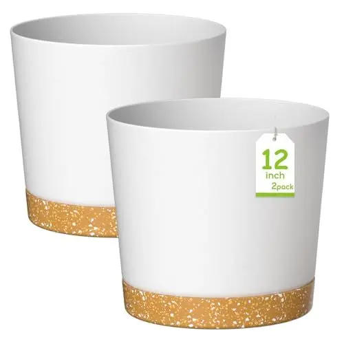 Produktbild: ZMTECH 30,5 cm Blumentöpfe, Kunststoff Pflanztopf mit Ablaufloch und Untertasse, Moderner Dekorativer Blumentopf für Drinnen und Draußen, Zimmerpflanzen, Sukkulenten, Blumen (2er-Set, Weiß)