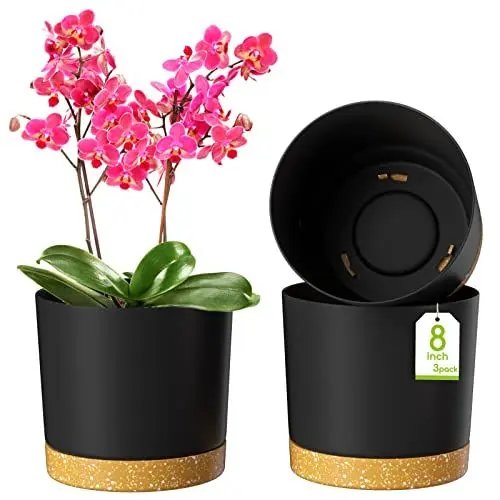 Produktbild: ZMTECH Blumentopf 20 cm Durchmesser übertöpfe für zimmerpflanzen, Kunststoff blumentöpfe mit Untersetzer und Abflusslöchern, Rund pflanztöpfe für Innen Außen Pflanzen(3er-Set, Dunkel Grau)