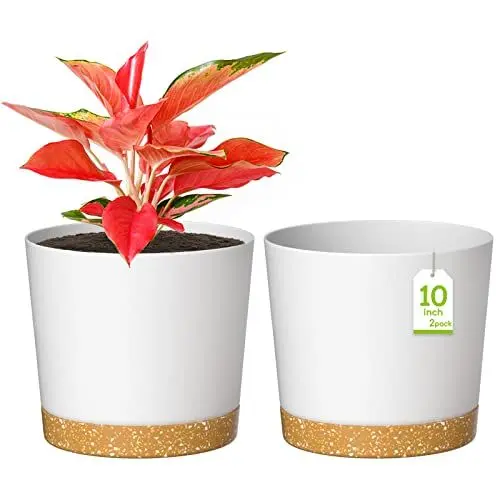 Produktbild: ZMTECH Blumentopf 25 cm Durchmesser übertöpfe für zimmerpflanzen, Kunststoff blumentöpfe mit Untersetzer und Abflusslöchern, Rund pflanztöpfe für Innen Außen Pflanzen(2er-Set, Weiß)