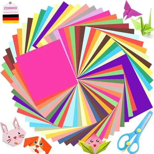 Produktbild: ZOBMIO 200 Blatt Origami Papier, 20 x 20cm und 15 x 15cm Bastelpapier Doppelseitig, Bastelpapier Bunt mit Schere, Transparentpapier Bunt für Diy Kunst und Bastelprojekte(20 Farben)