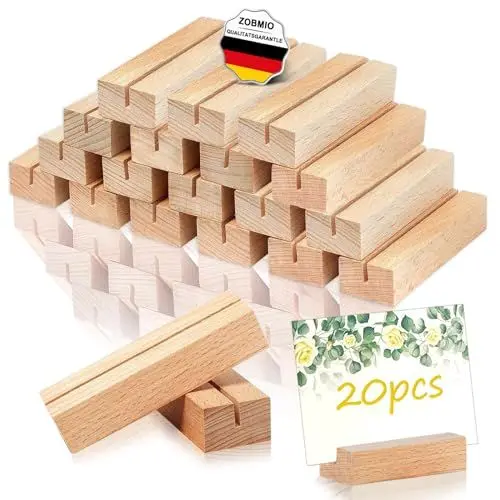 Produktbild: ZOBMIO 20 Stück Kartenhalter Holz,Multifunktionaler Hölzerner Tischkartenhalter Holz,Kartenständer Holz Handgefertigt aus Natürlichem Kiefernholz,Tischkartenhalter,für Bankette und Partys
