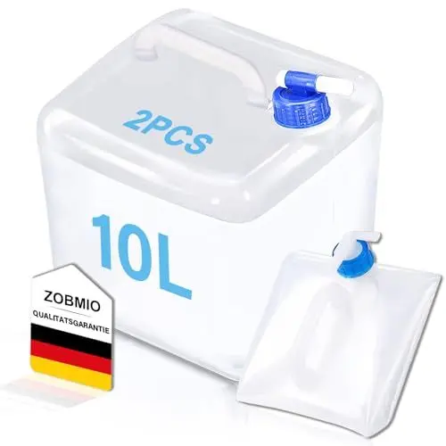 Produktbild: ZOBMIO 2er Set Wasserkanister, Wasserkanister mit Hahn 10 Liter, Wasserkanister Faltbar mit Tragegriff, Wasserkanister Camping für Outdoor, Wandern Notfall Überlebens Kit