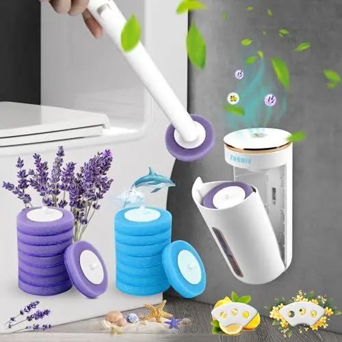 Produktbild: ZOBMIO Toilettenbürste, Toilettenbürste Selbstreinigend, mit 16 Ersatzbürstenköpfen und 2 Aromatherapie-Tabletten-für Die Reinigung von Bad und Toilette Klobürste
