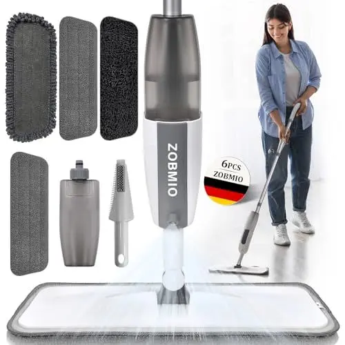 Produktbild: ZOBMIO Wischer mit Sprühfunktion, Bodenwischer mit 4 Waschbaren Mikrofaserbezug, mit 300ml Wassertank Wischmopp, Bodenwischer mit Sprühfunktion für Schnelle Reinigung Hartholz, Laminat, Fliesen