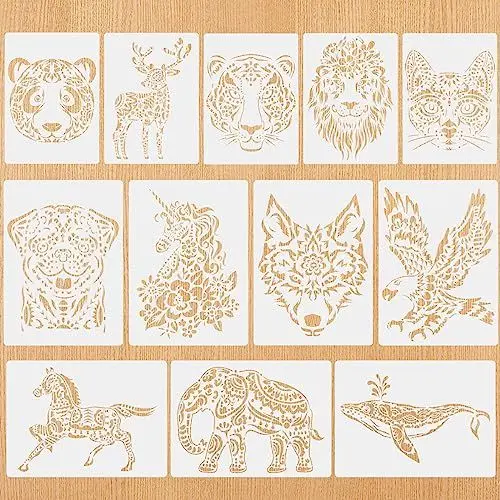 Produktbild: Zocipro Tierstencil 12 Stück Schablonen Textilgestaltung kinder, 29 * 21cm Tiere Schablonen zum Malen, Waschbar und wiederverwendbar