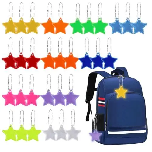 Produktbild: Zocipro 32 Stück Reflektoren Anhänger Kinder, Sicherheits Stern Reflektor Anhänger für Schultasche Rucksack Radfahren, Bunt Reflektoren Kinder