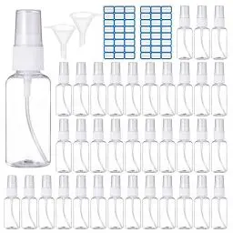 Produktbild: Zocipro 36 Stück Sprühflasche Klein 30ml zum Befüllen mit 2 Trichtern und 48 Etiketten,Plastik Mini Probenfläschchen Zerstäuber, Reisen Sprayflasche Nachfüllbar Tragbares für Parfüm Kosmetik