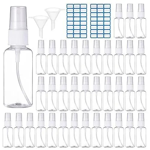Produktbild: Zocipro 36 Stück Sprühflasche Klein 30ml zum Befüllen mit 2 Trichtern und 48 Etiketten,Plastik Mini Probenfläschchen Zerstäuber, Reisen Sprayflasche Nachfüllbar Tragbares für Parfüm Kosmetik