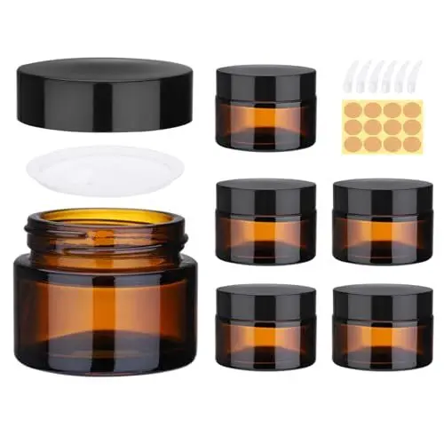 Produktbild: Zocipro 6 Stück Salbentiegel 30ml, Amber Cremetiegel Glas, Cremedosen Zum Befüllen, Glasbehälter Leere Nachfüllbare Behälter für Damen Mädchen Kosmetik Cremes Lotionen Ätherische Öle Pulver