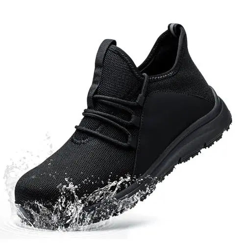 Produktbild: ZOEASHLEY Wasserdicht Sicherheitsschuhe Herren Damen rutschfest Arbeitsschuhe Leicht Stahlkappenschuhe Atmungsaktiv mit Stahlkappe Sneaker Schutzschuhe Schwarz03 46EU