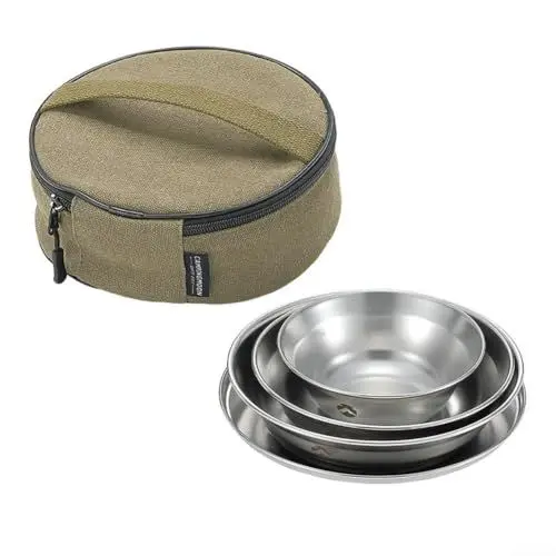 Produktbild: Zoegneer Edelstahl-Schüssel-Set, Teller, Pfanne, Geschirr-Set, Edelstahl, Outdoor-Geschirr-Set, Camping-Geschirr-Set, Suppenschüssel-Set, ausgestattet mit Aufbewahrungstasche (4-teiliges Set)