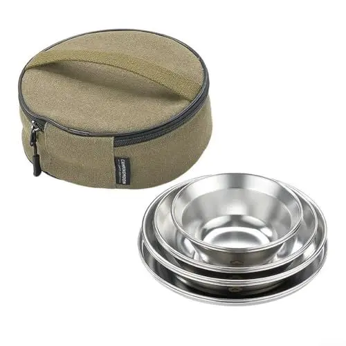 Produktbild: Zoegneer Edelstahl-Schüssel-Set, Teller, Pfanne, Geschirr-Set, Edelstahl, Outdoor-Geschirr-Set, Camping-Geschirr-Set, Suppenschüssel-Set, ausgestattet mit Aufbewahrungstasche (8-teiliges Set)