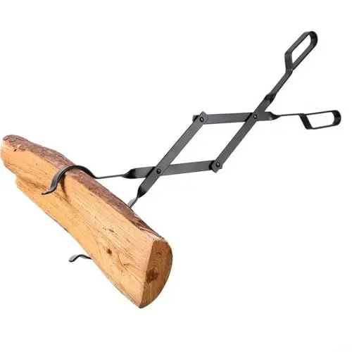 Produktbild: Zoegneer Kaminwerkzeug-Sets, schwarze Brennholzzange, Kaminzange, Kaminzange, Klappkaminzange, Kaminzange, 66 cm L x 6,3 cm B