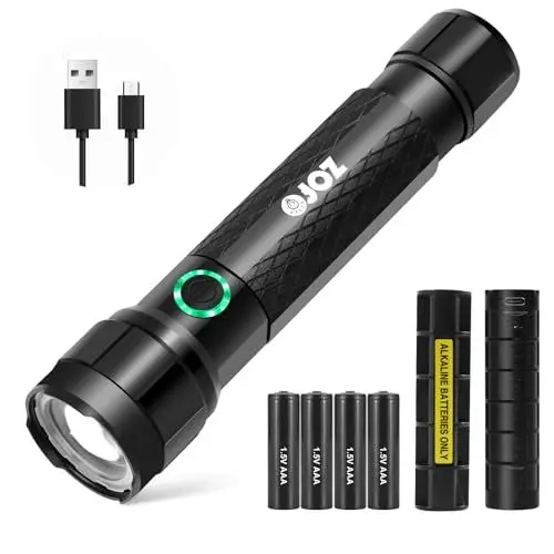 Produktbild: ZOFO LED Taschenlampe 1500 Lumen, USB Wiederaufladbar/AAA, 3 Modi inkl. Strobe, Zoombar, Wasserdicht, Super Hell, Ideal für Camping, Wandern, Notfall, Outdoor, Heimgebrauch