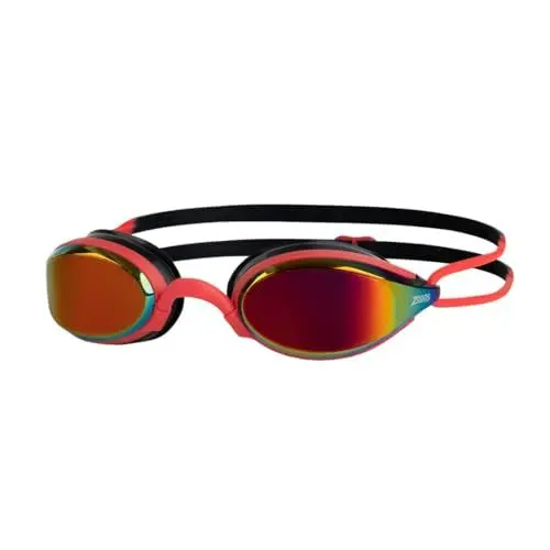 Produktbild: Zoggs Fusion Air Schwimmbrille Erwachsene, Herren und Damen – Komfort-Air-Dichtung, Antibeschlag, UV-Schutz, Weites Sichtfeld, Nasensteg Austauschbar, Rotes Titanium-Spiegelglas, Schwarz/Rot