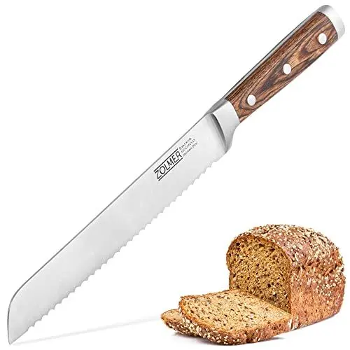 Produktbild: ZOLMER® Brotmesser - Extra scharfes Wellenschliff Messer - Brotschneidemesser mit komfortablem Griff aus Pakka Holz - Einzigartiges Schneideerlebnis